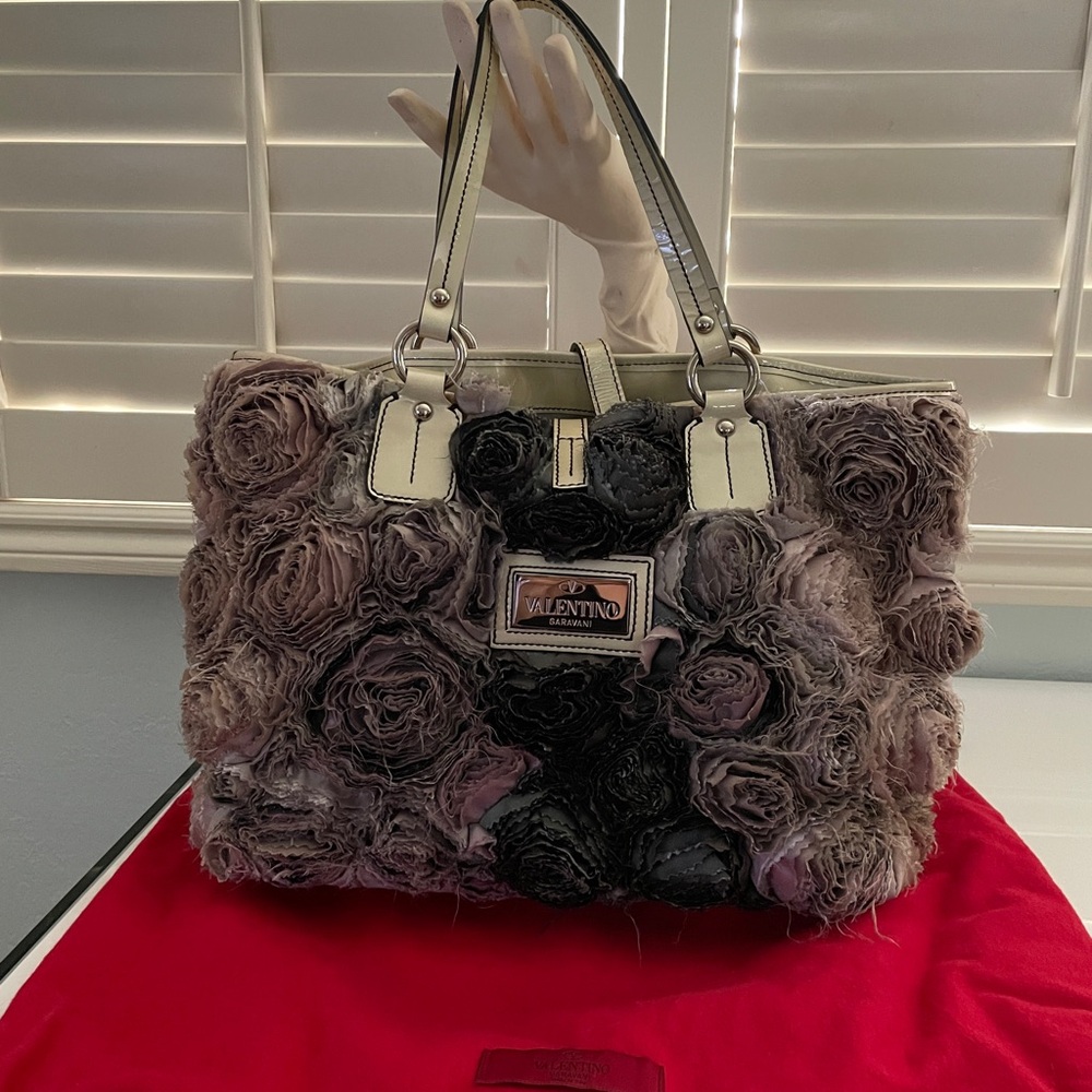 Valentino Handbag, Rosier Medium Tote Bag In Multiple Grays & Black, Excellent